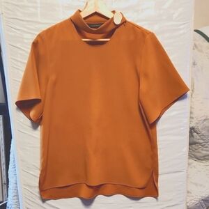 Zara Woman Mustard Yellow Short Sleeve Cutout Neck Blouse Sz M